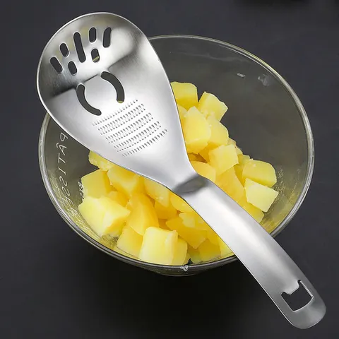 Stainless Steel Multi Functional Garlic Press Ginger Grinder Spoon Four In One Kitchen Colander Food Masher Gadget