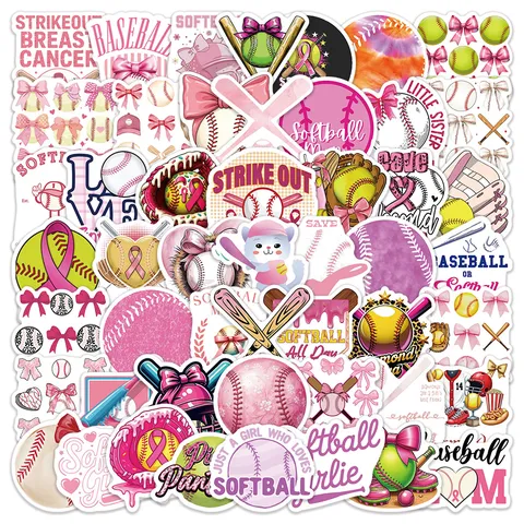 Rosa Softball Wasserdichte Vinyl Aufkleber Cartoon Sport Aufkleber Pack Für Laptop Wasserflasche Koffer