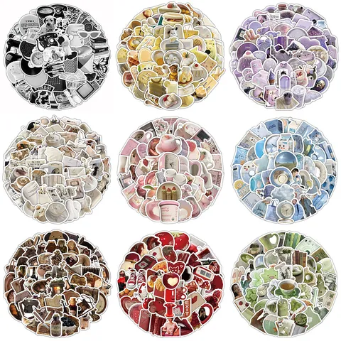 Vintage Ins Style Waterproof Stickers Cute Mixed Pattern Decals For Helmet Luggage Diary Water Bottle Decoration
