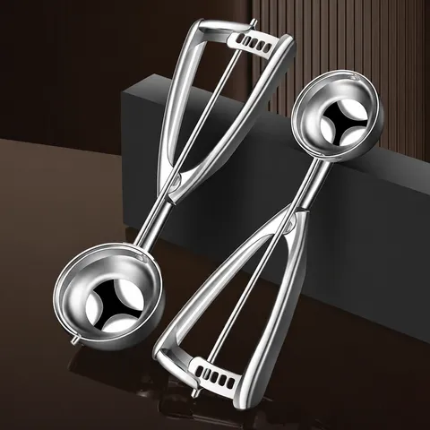 Stainless Steel Ice Cream Scoop Fruit Ball Digger Spring Back Release Mechanism Kitchen Melon Baller Metal Spoon