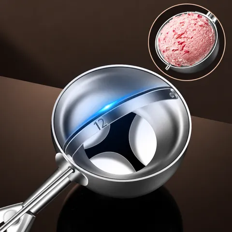 Stainless Steel Ice Cream Scoop Fruit Ball Digger Spring Back Release Mechanism Kitchen Melon Baller Metal Spoon