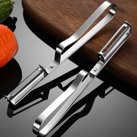 Stainless Steel Potato Peeler Kitchen Fruit Vegetable Peeler Tool Ergonomic Handle Sharp Serrated Blade Modern Gadget