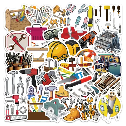 Cartoon Arbeiter Werkzeuge Wasserdicht PVC Graffiti Aufkleber Set Skandinavischer Stil Dekorative Aufkleber Für Laptop Koffer Skateboard