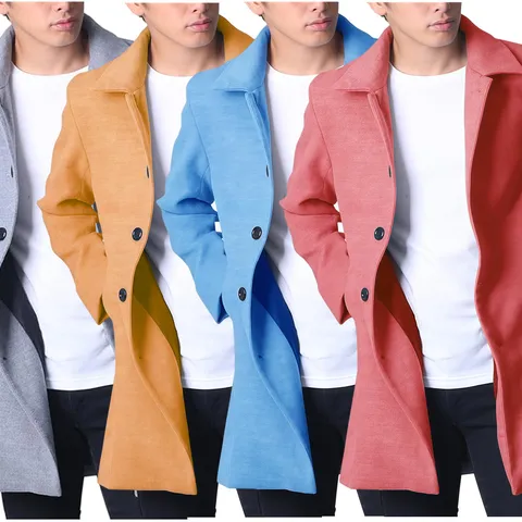 Men's Winter Woolen Trench Coat Single Breasted Lapel Long Overcoat Solid Color Thickened Business Casual Outerwear Jacket