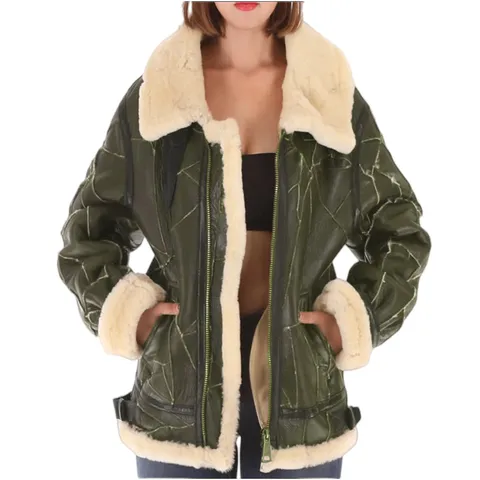Women's Winter Thickened Suede Lamb Wool Puffer Jacket Lapel Long Sleeve Zip Up Casual Coat Outerwear