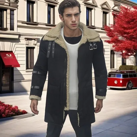 Men's Winter Thickened Suede Artificial Fur Coat Casual Loose Long Outerwear Lapel Zipper Men Clothing