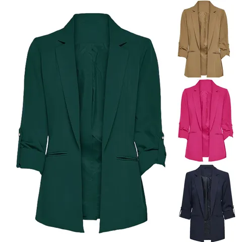 Women's Casual Blazer Long Sleeve Open Front Lapel Pocket Long Cardigan Suit Jacket Polyester Commuting Office Outerwear
