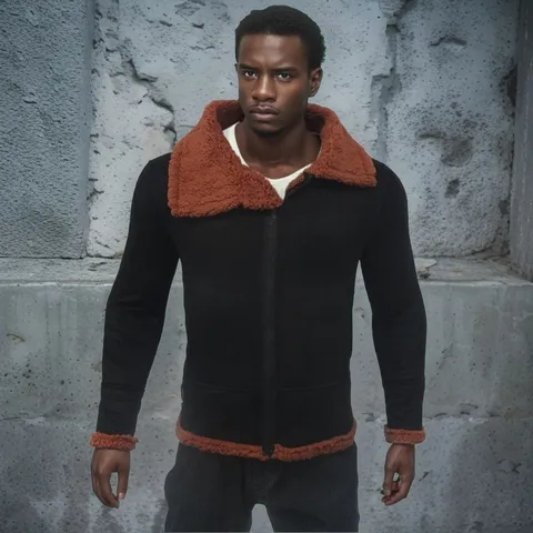 Men's Thickened Suede Jacket Winter Warm Artificial Fur Lapel Coat Long Sleeve Zipper Outerwear Casual Apparel