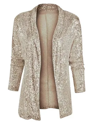 Blazer à Paillettes Élégant et Slim pour Femmes Manches Longues Devant Ouvert Veste de Costume Casual Pailleté pour Fête Club