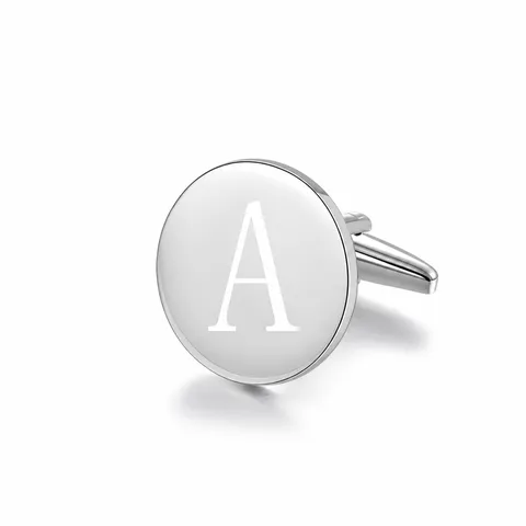 Herren Business Kupfer Manschettenknöpfe Lasergeschnitzt Buchstabe Versilbert Runder Manschettenknopf Anzug Hemd Zubehör Schmuck Geschenk
