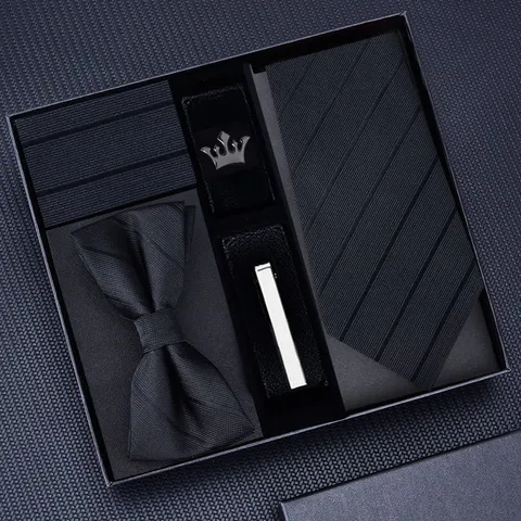 Herren Business Formelle Krawatte Geschenkbox Gestreifte Krawatte Handgebunden Reißverschluss Krawatte Einstecktuch Manschettenknöpfe Krawattenklammer