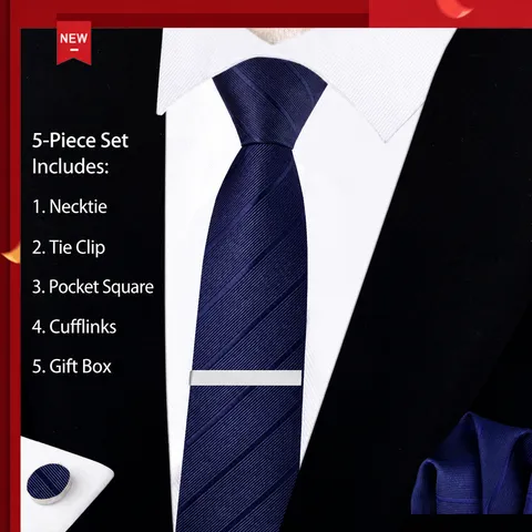 Herren Business Schmale Krawatte Set Mit Einstecktuch Manschettenknöpfen Und Krawattenklammer Geschenkbox Polyester Gewebt Zubehör