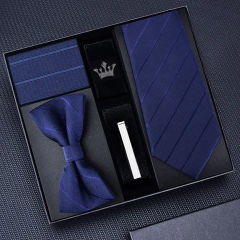 Herren Business Formelle Krawatte Geschenkbox Gestreifte Krawatte Handgebunden Reißverschluss Krawatte Einstecktuch Manschettenknöpfe Krawattenklammer