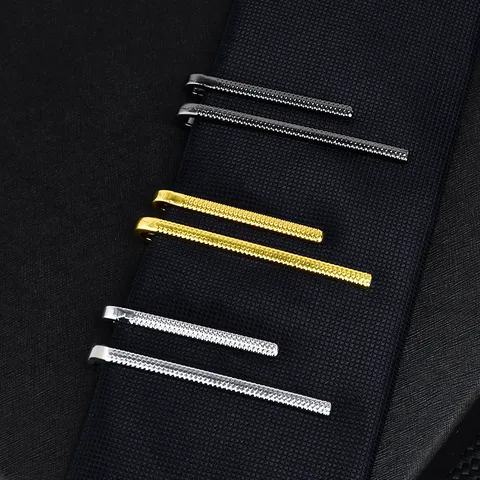 Men's Business Formal Copper Tie Clip Korean Style Narrow Metal Tie Bar Geometric Textured Wedding Suit Shirt Tie Accessory
