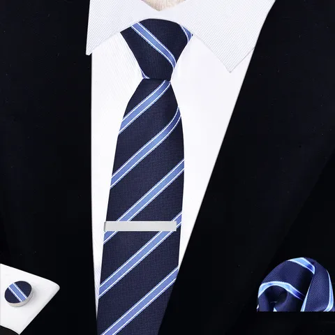 Ensemble de Cravate Étroite d'Affaires pour Hommes Avec Pochette Boutons de Manchette et Pince à Cravate Boîte Cadeau Polyester Tissé