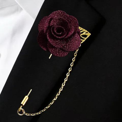 Kamelie Blume Kettenbrosche Elegante Stoff Rose Reversnadel Hochzeit Anzug Abzeichen Schmuck Geschenk Für Frauen Männer