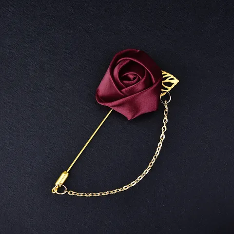 Stoff Rosenblüte Brosche Mit Goldkette Lange Nadel Hochzeit Anzug Revers Korsett Party Dekorative Schmuck