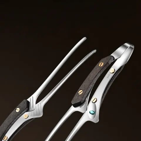 Retro Stainless Steel Food Tongs With Wood Handle Kitchen BBQ Tongs Steak Tong Tea Clip Cooking Tools