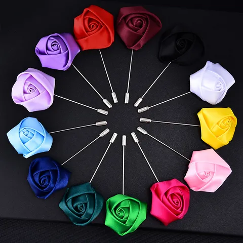 Elegante Stoff Rosen Blume Brosche Anstecknadel Polyester Edelstahl Kupfer Hochzeit Party Anzug Zubehör