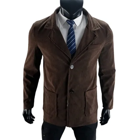 Men's Casual Corduroy Suit Jacket Slim Fit Single Breasted Lapel Blazer Polyester Business Commute Outerwear