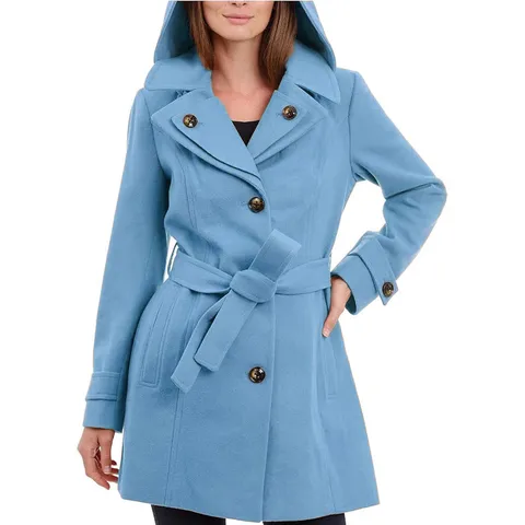Women's Thickened Woolen Trench Coat Mid Length Hooded Trench Coat With Belt Button Winter Outerwear Women Clothing