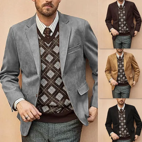 Blazer Casual para Hombre Corte Ajustado Monoton-Abotonadura Chaqueta de Traje Negocios Commute Poliéster Prenda Elegante