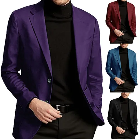 Men's Casual Slim Fit Suit Jacket Solid Color Long Sleeve Notched Lapel Business Blazer Coat For Daily Office Work