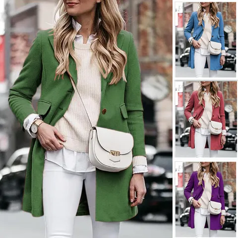 Γυναικείο Fthinoporo Cheimonas Monokhromo Mesos Makris Trench Coat Lapel Monopas Makry Maniki Palto Commuter Style
