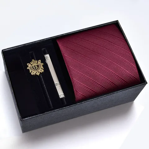 Herren Business Gestreifte Krawatte Geschenkbox Set Formeller Hochzeitsanzug Krawatte Mit Metall Krawattenklammer Und Brosche Nadel