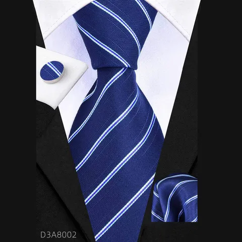 Herren Business Krawattenset Gestreifte Krawatte Einstecktuch Manschettenknöpfe Formeller Anzug Hochzeit Büro Polyester Halsbekleidung