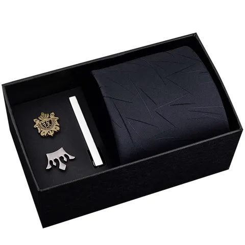 Herren Business Casual Polyester Reißverschluss Krawatte Set Mit Metall Brosche Und Krawattenklammer Luxus Geschenkbox