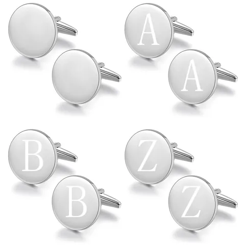 Herren Business Kupfer Manschettenknöpfe Lasergeschnitzt Buchstabe Versilbert Runder Manschettenknopf Anzug Hemd Zubehör Schmuck Geschenk