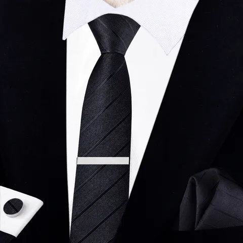 Herren Business Schmale Krawatte Set Mit Einstecktuch Manschettenknöpfen Und Krawattenklammer Geschenkbox Polyester Gewebt Zubehör