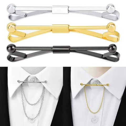 Herren Metall Hemd Kragennadel Kragen Clip Stange Mit Quastenkette Business Anzug Formale Kragen Zubehör Mode Schmuck