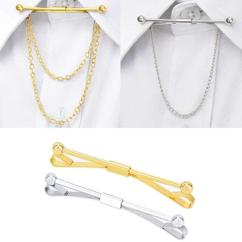 Herren Metall Hemd Kragennadel Kragen Clip Stange Mit Quastenkette Business Anzug Formale Kragen Zubehör Mode Schmuck