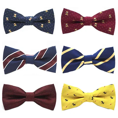 Children's British Style Bow Tie Double Layer Cute Bear Geometric Pattern Adjustable Elastic Strap Performance Party Neckwear