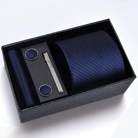 Heren Zakelijke Stropdas Geschenkdoos Set Jacquard Geweven Das Pocketkerchief Manchetknoppen Dasclip Formele Pak Accessoires