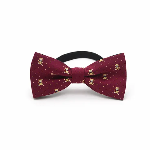 Children's British Style Bow Tie Double Layer Cute Bear Geometric Pattern Adjustable Elastic Strap Performance Party Neckwear