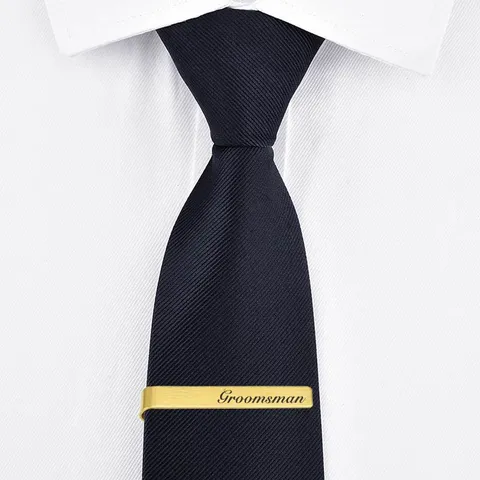Stainless Steel Tie Clip Brushed Gold Finish Laser Engraved Letter Wedding Business Men Necktie Bar Jewelry