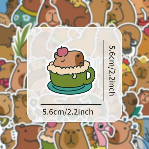 Süße Cartoon Capybara Wasserdichte Vinyl Aufkleber Abziehbilder Für Wasserflasche Koffer Laptop Auto Ästhetische Dekoration
