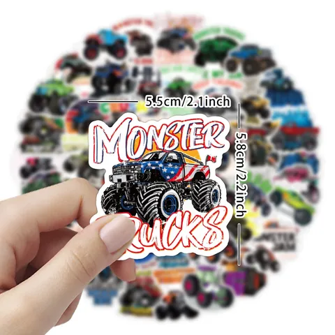 Monster Truck Wasserdichte Graffiti Aufkleber PVC Abziehbilder Für Wasserflasche Laptop Koffer Handyhülle Cartoon Dekorativ