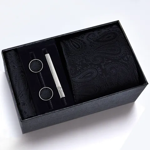 Ensemble de Cravate Jacquard d'Affaires pour Hommes Cravate Formelle Avec Pochette Boutons de Manchette Pince à Cravate Boîte Cadeau