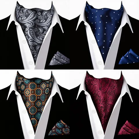 Set Foulard e Fazzoletto da Taschino Paisley Retro da Uomo in Poliestere Affari Formale Abito Ascot Cravatta Matrimonio Festa Moda