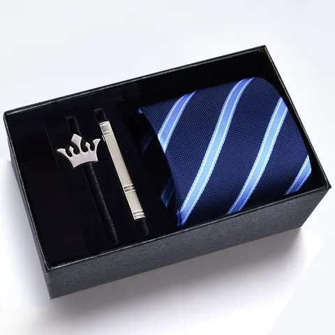 Herren Business Gestreifte Krawatte Geschenkset Formelle Hochzeit Bräutigam Krawatte Zubehör Mit Metall Brosche Und Krawattenklammer