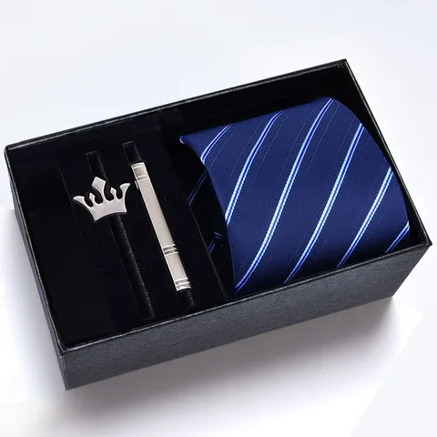 Herren Business Gestreifte Krawatte Geschenkset Formelle Hochzeit Bräutigam Krawatte Zubehör Mit Metall Brosche Und Krawattenklammer