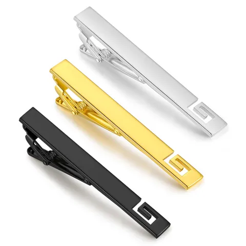 Men Business Formal Tie Clip Copper Alloy Geometric Hollow Pattern Metal Tie Bar Wedding Suit Accessory
