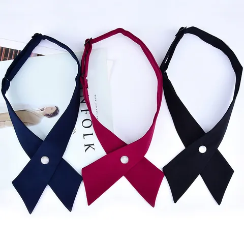 Stile Preppy Tinta Unita Farfallino Incrociato Accessorio per Camicia Uniforme JK Con Bottone di Perla Cravatta in Seta di Poliestere per Donne