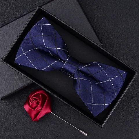 Herren Fliege Und Rosen Brosche Set Elegante Polyesterseide Fliege Bräutigam Hochzeit Business Anzug Geschenkbox Zubehör