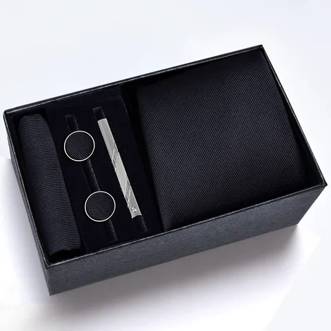 Ensemble de Cravates d'Affaires pour Hommes Rayées Carreaux Fait Main Classique Avec Pochette Boutons de Manchette Boîte