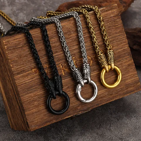 Vintage Viking Alloy Keel Chain Necklace For Men Nordic Style Round Circle Pendant Dragon Bone Chain Retro Jewelry Gift